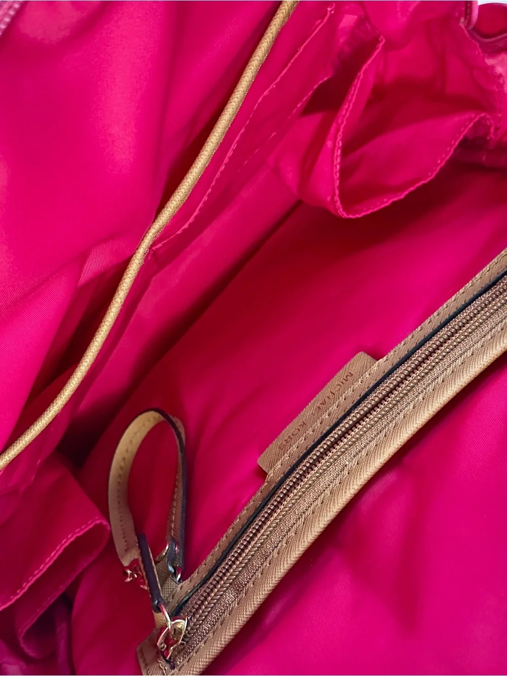 Michael Kors Hot Pink Nylon Backpack with Tan Leather Trim